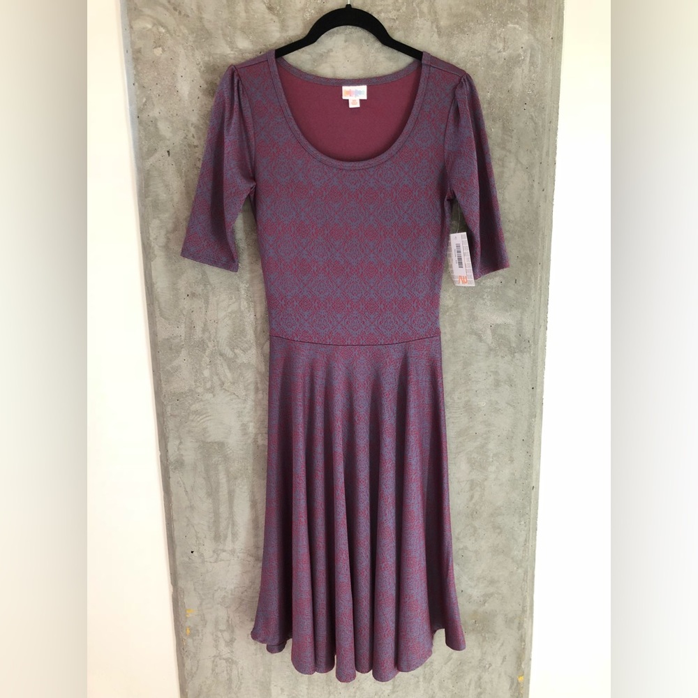LuLaRoe | Nicole Dress NWT, XS, Purple Pattern